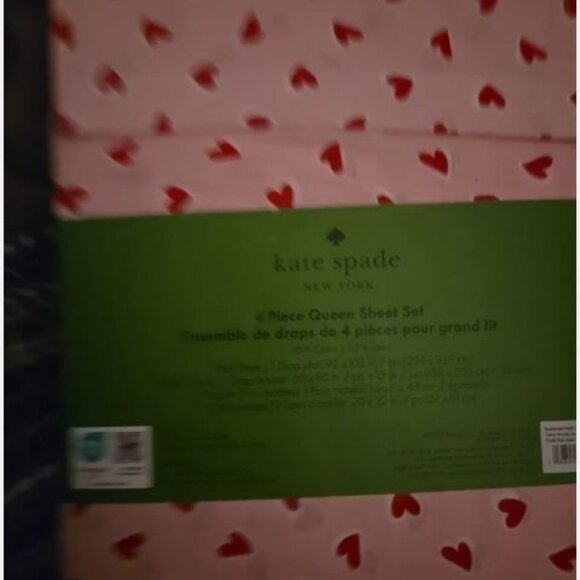 Kate Spade QUEEN Sheet Set 100% Cotton Percale PINK Hearts on White 4 piece NEW - Picture 3 of 3